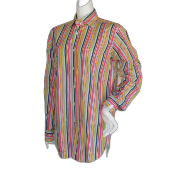 ETRO Shirt, 40/M, Bold Multicolor Stripes, Spread collar, LS, Tall, Button front - Picture 4 of 11